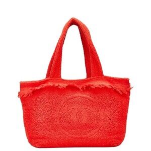 Chanel Coco Mark Beach Bag Tote Red